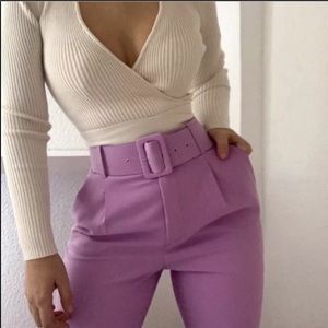 Zara Belted Pants - Lilac
